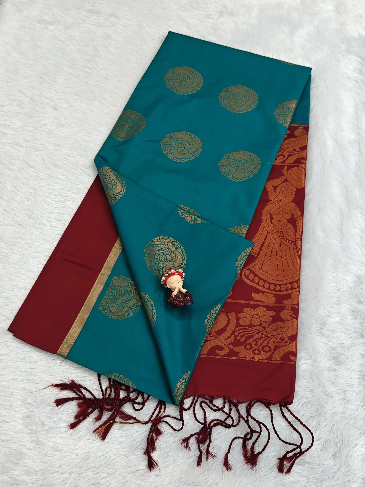 Peacock Blue Semi Soft Silk Saree