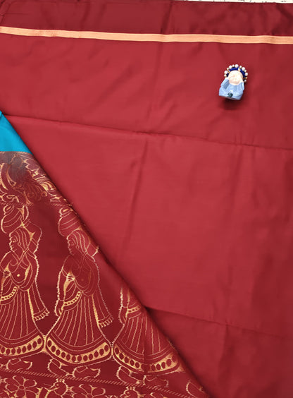 Peacock Blue Semi Soft Silk Saree