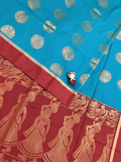 Peacock Blue Semi Soft Silk Saree