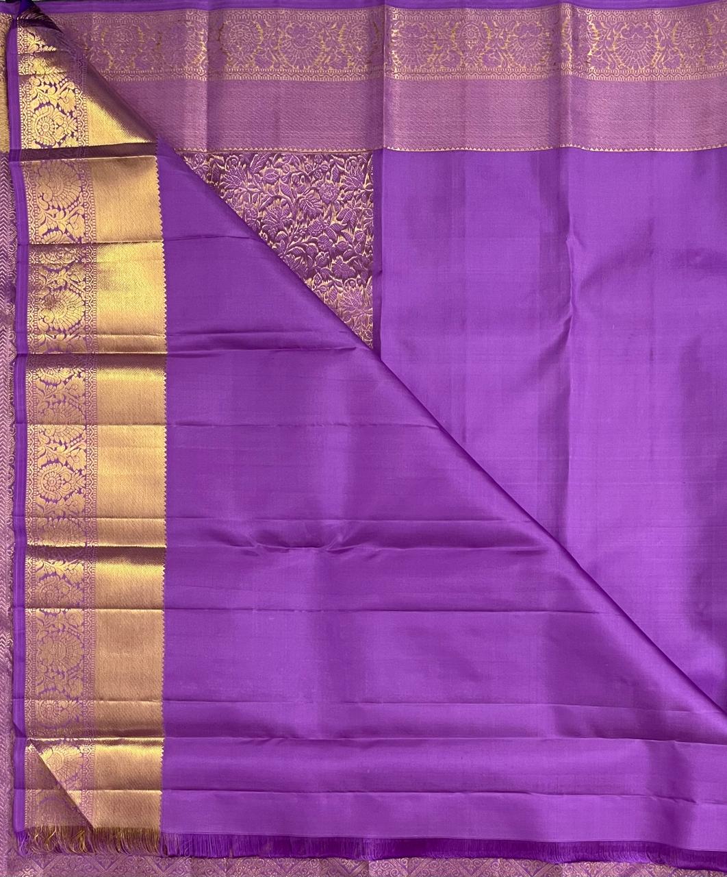 Kanchipuram pure silk saree - Purple with Rich Gold Zari Traditional Border