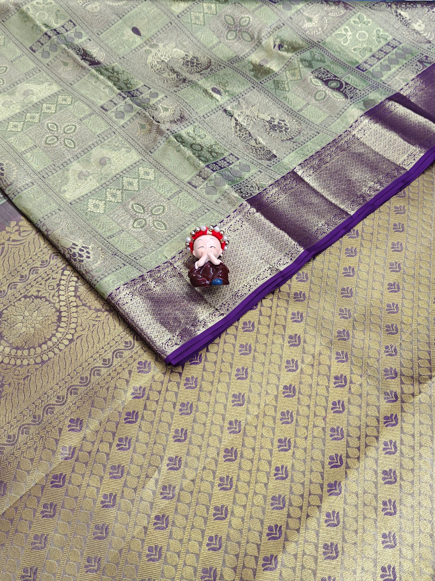 Green Tissue Bridal Silk Saree & Purple Border
