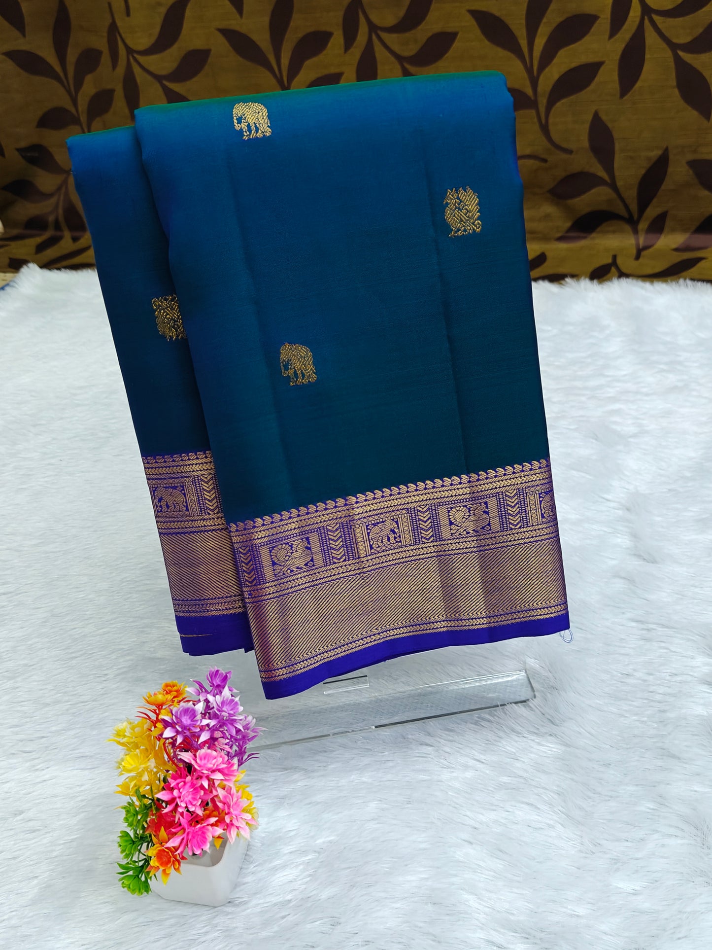 Kanchipuram pure silk peacock Blue saree