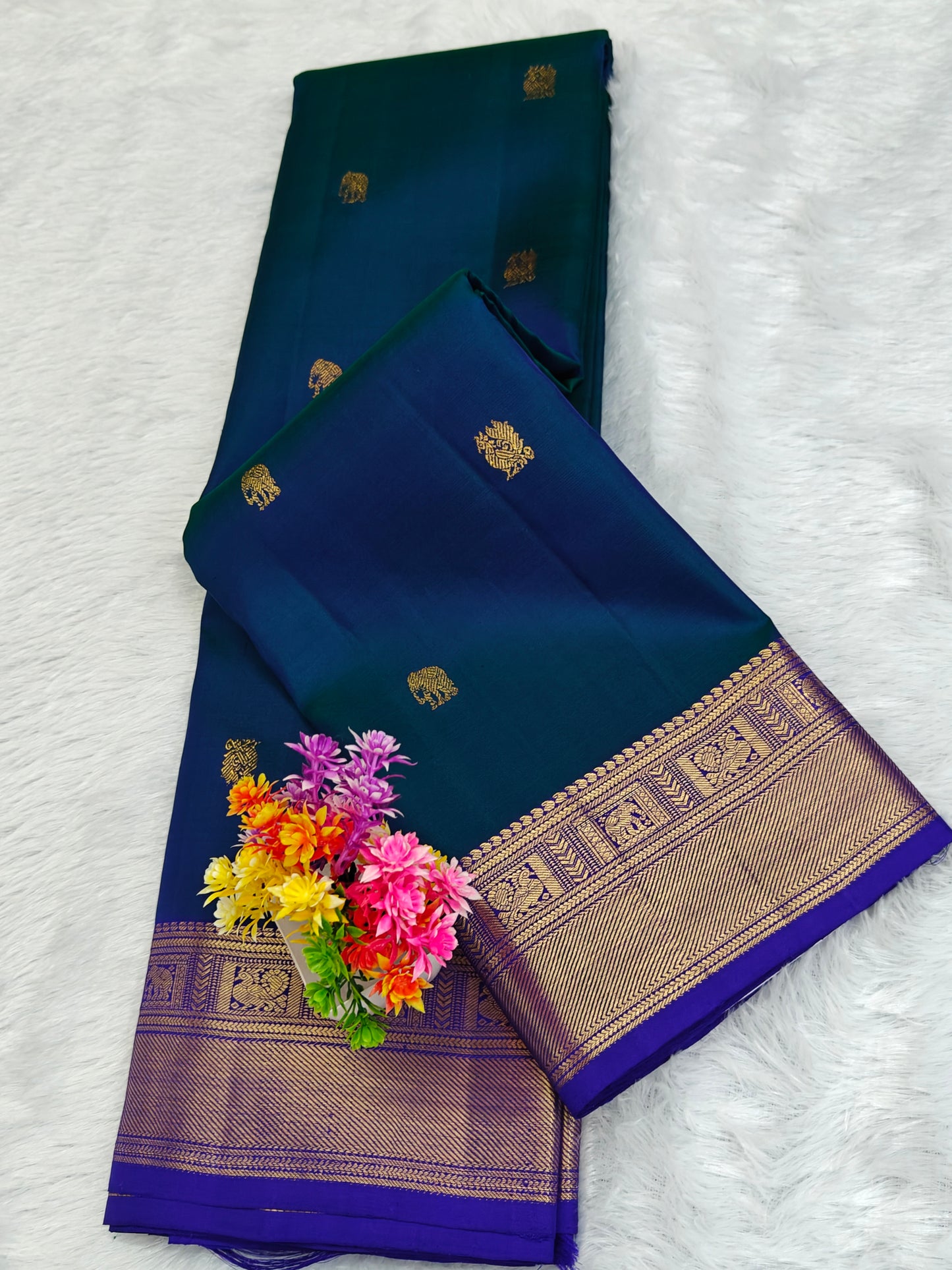 Kanchipuram pure silk peacock Blue saree