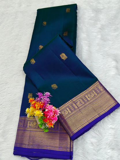 Kanchipuram pure silk peacock Blue saree