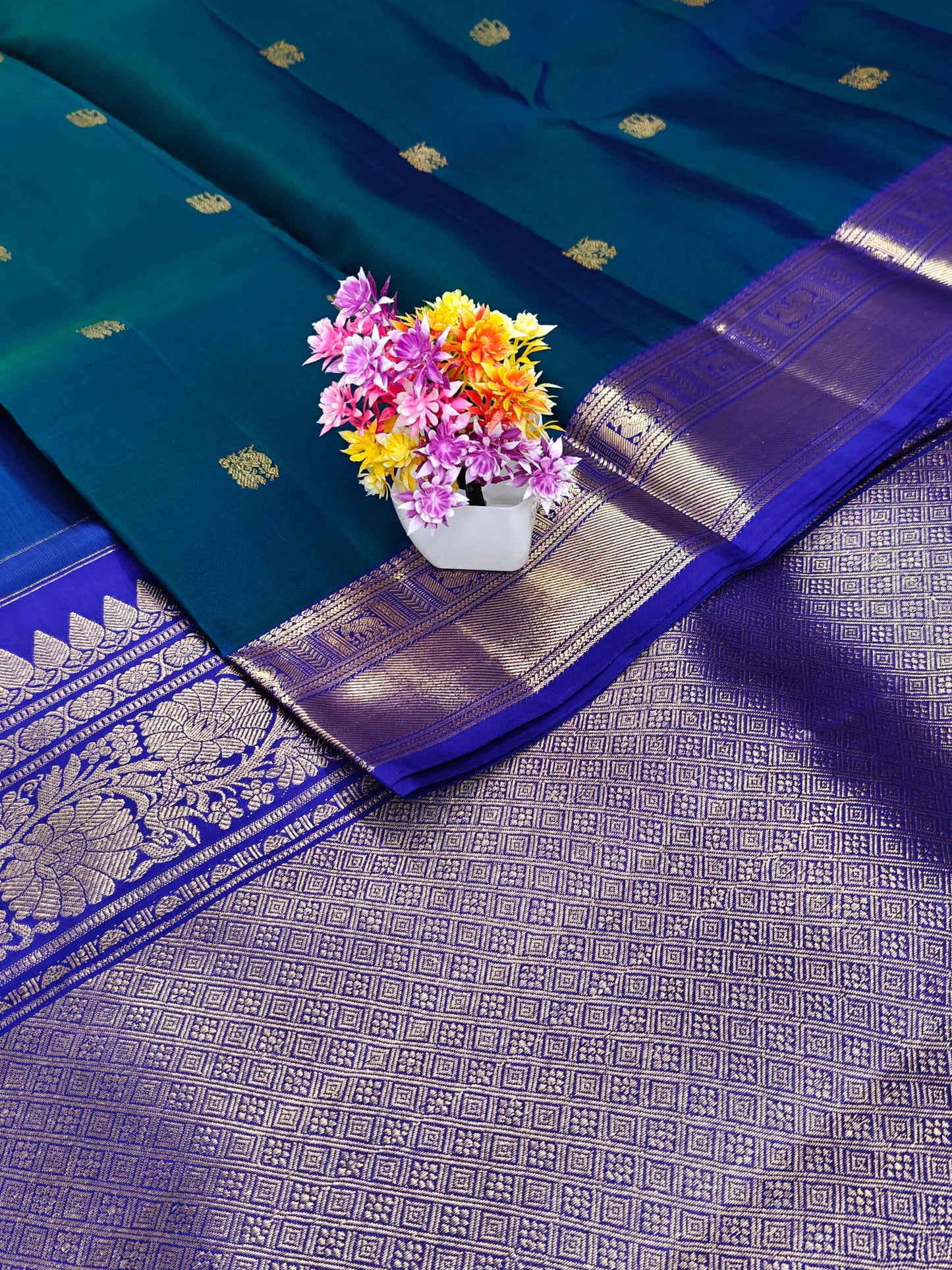 Kanchipuram pure silk peacock Blue saree