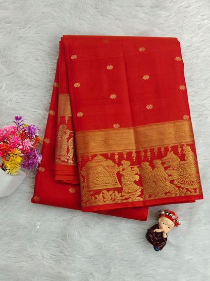 Orange Colour Silk Saree with Pallakku Border
