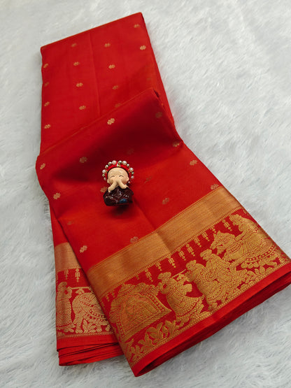 Orange Colour Silk Saree with Pallakku Border