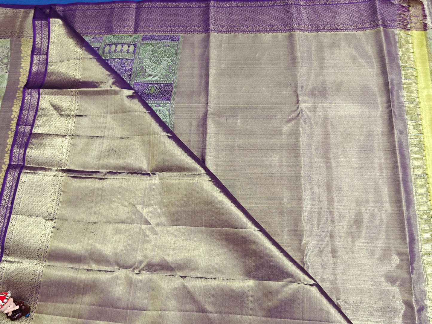 Green Tissue Bridal Silk Saree & Purple Border