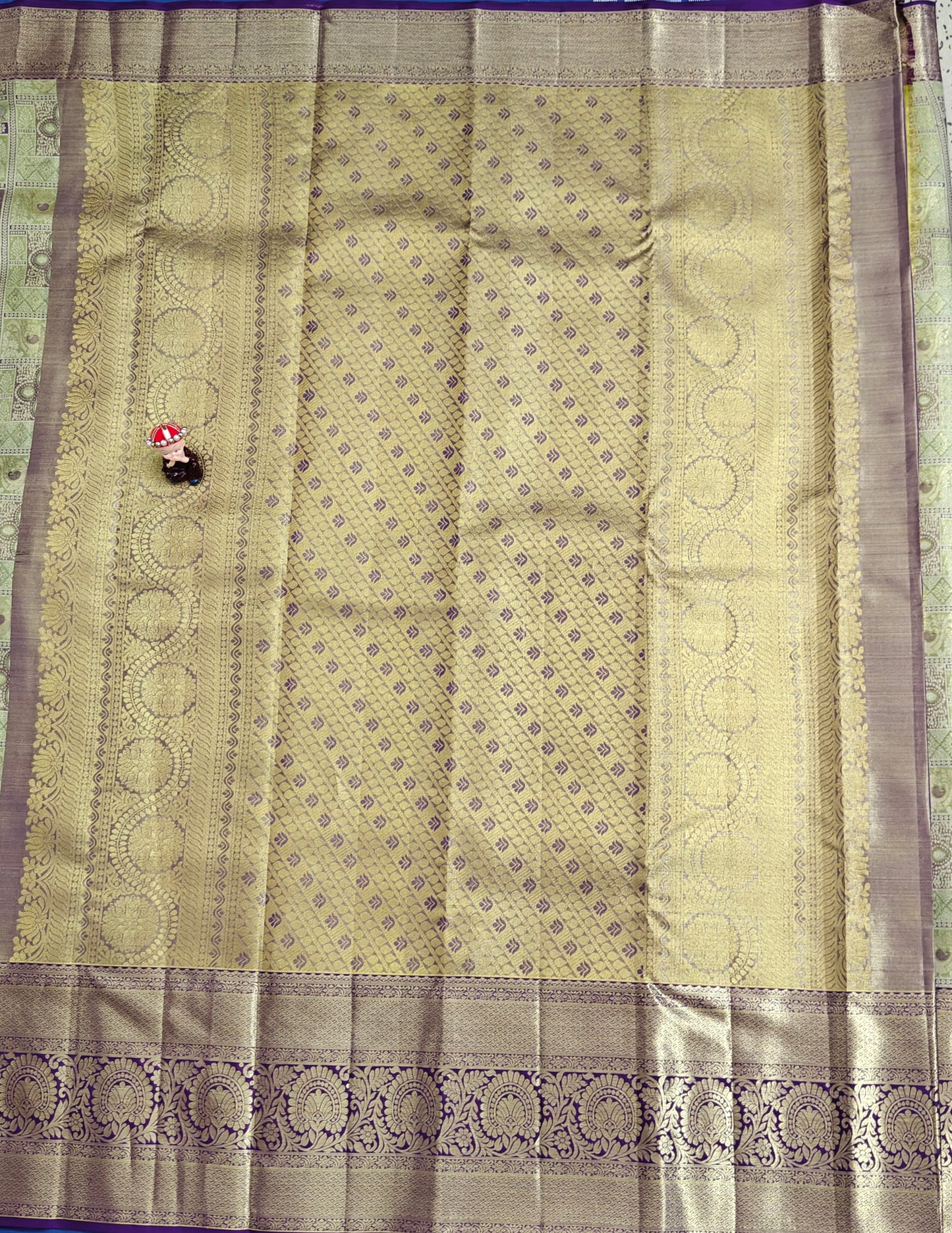 Green Tissue Bridal Silk Saree & Purple Border
