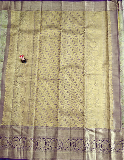 Green Tissue Bridal Silk Saree & Purple Border
