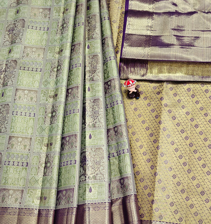 Green Tissue Bridal Silk Saree & Purple Border