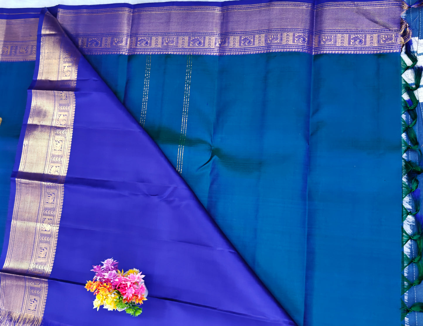 Kanchipuram pure silk peacock Blue saree