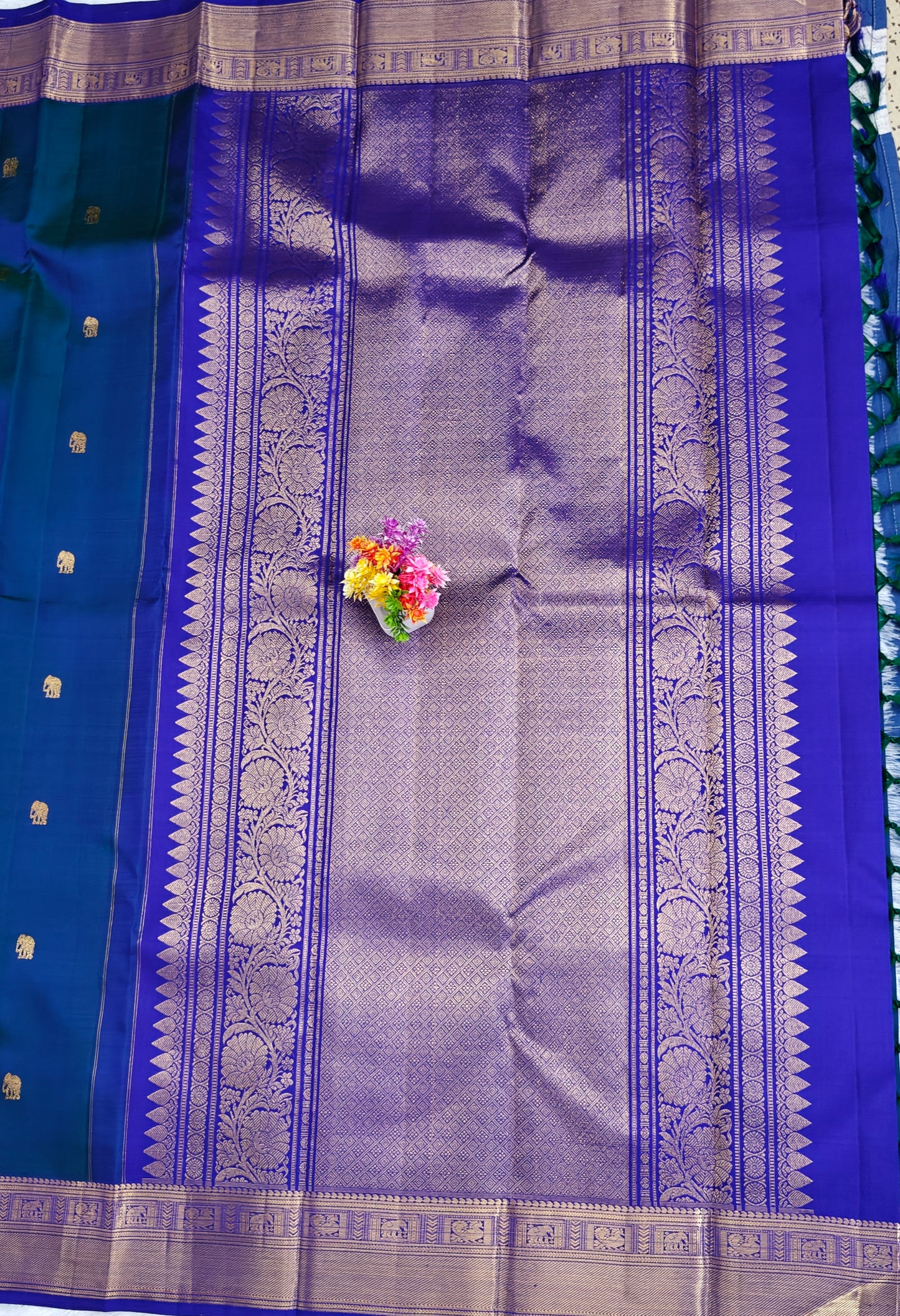 Kanchipuram pure silk peacock Blue saree