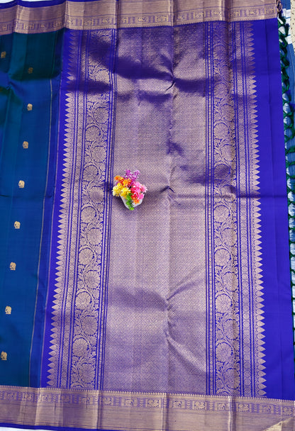 Kanchipuram pure silk peacock Blue saree