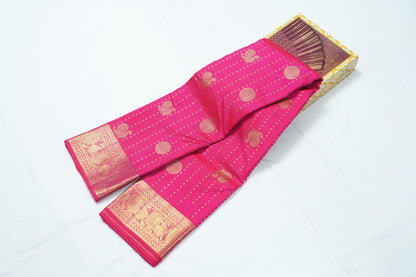 Kanchipuram Pure Bridal Saree - Rani Pink with Gold Design Border