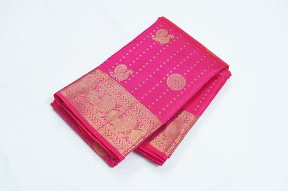 Kanchipuram Pure Bridal Saree - Rani Pink with Gold Design Border