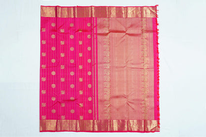 Kanchipuram Pure Bridal Saree - Rani Pink with Gold Design Border