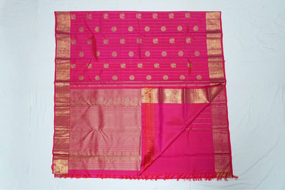Kanchipuram Pure Bridal Saree - Rani Pink with Gold Design Border