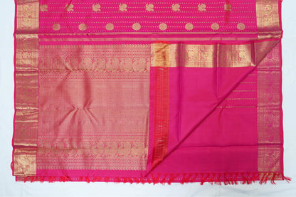 Kanchipuram Pure Bridal Saree - Rani Pink with Gold Design Border