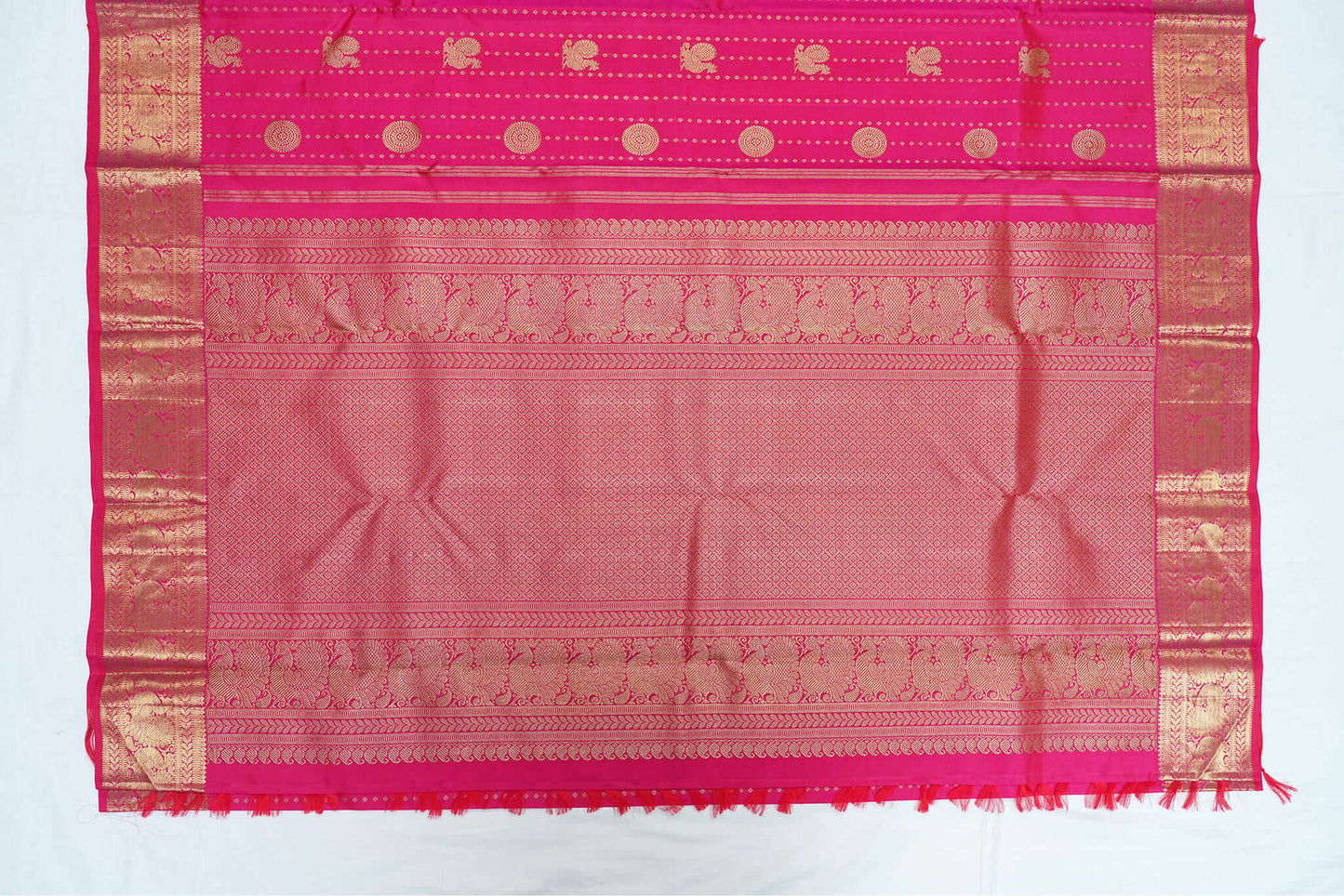 Kanchipuram Pure Bridal Saree - Rani Pink with Gold Design Border