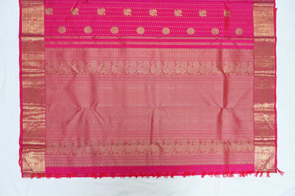 Kanchipuram Pure Bridal Saree - Rani Pink with Gold Design Border
