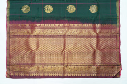 Green Pink Checked Pure Kanchipuram Handloom Silk Saree