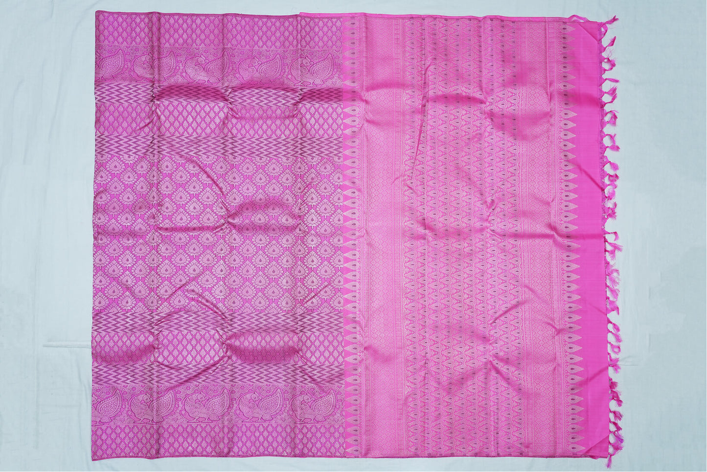 Bright Pink Pure Kanchipuram Handloom Silk Saree