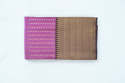 Kanchipuram Pure Silk Saree – Onion Pink with Brown Border