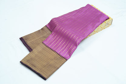 Kanchipuram Pure Silk Saree – Onion Pink with Brown Border