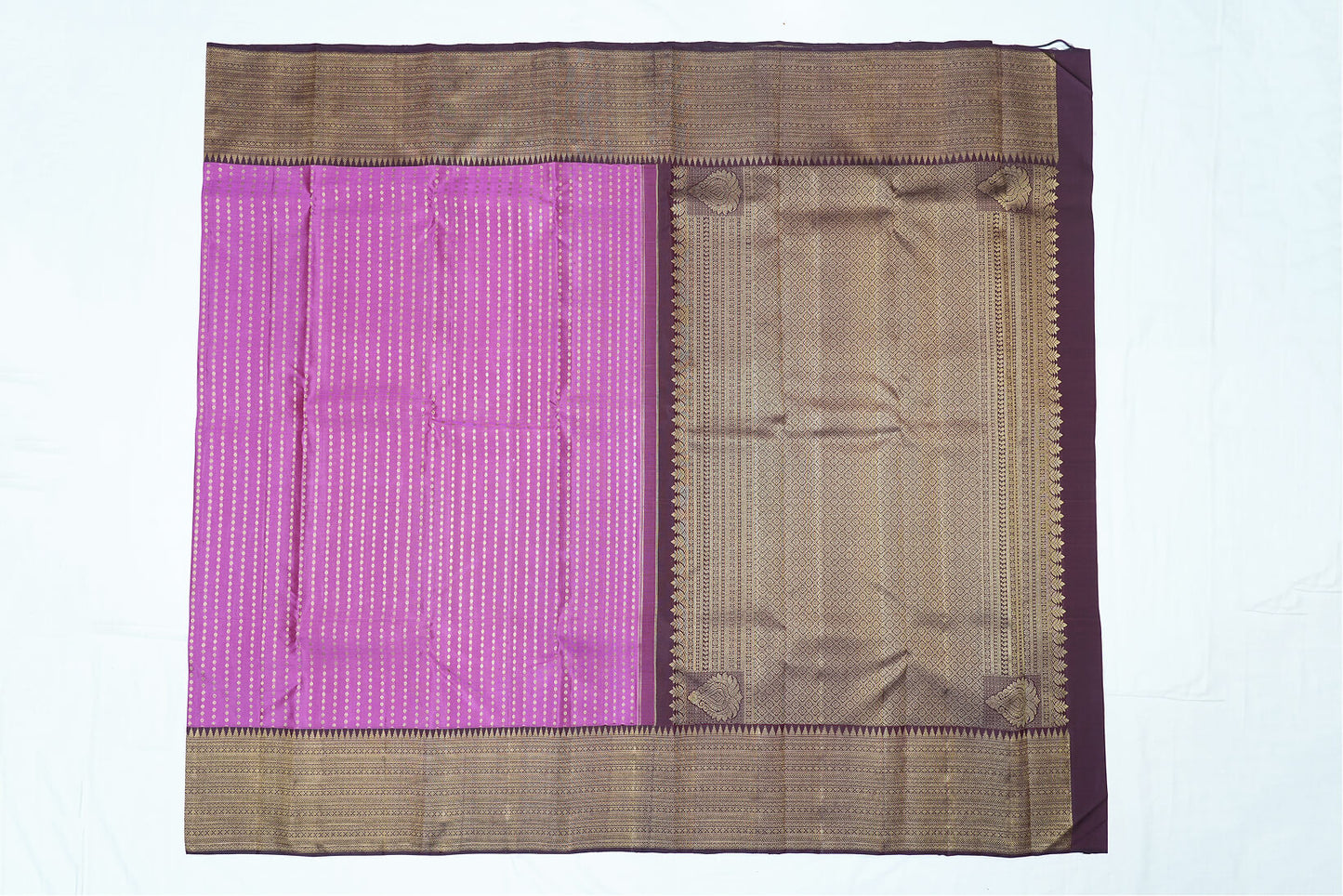Kanchipuram Pure Silk Saree – Onion Pink with Brown Border
