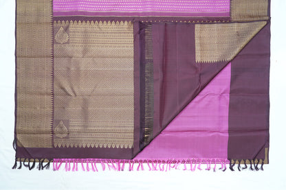 Kanchipuram Pure Silk Saree – Onion Pink with Brown Border