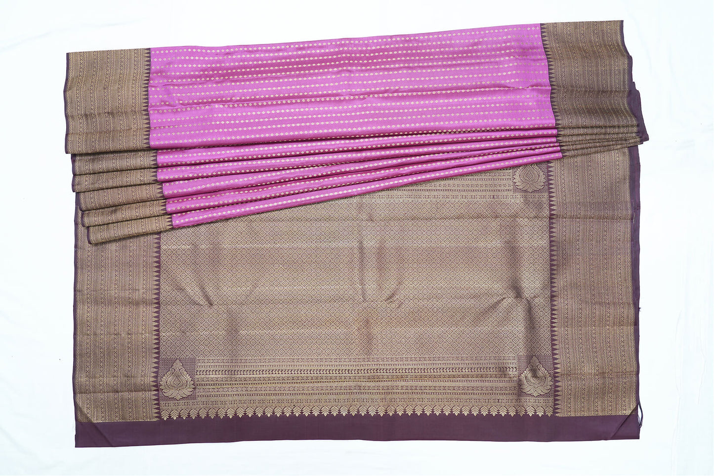 Kanchipuram Pure Silk Saree – Onion Pink with Brown Border