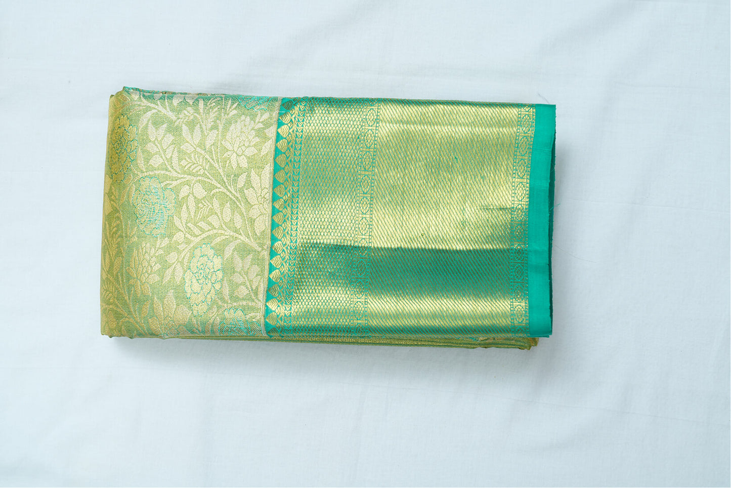 Kanchipuram Handloom Pure Silk Saree - Green with Gold Zari Design