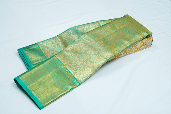 Golden Green Pure Kanchipuram Handloom Silk Saree