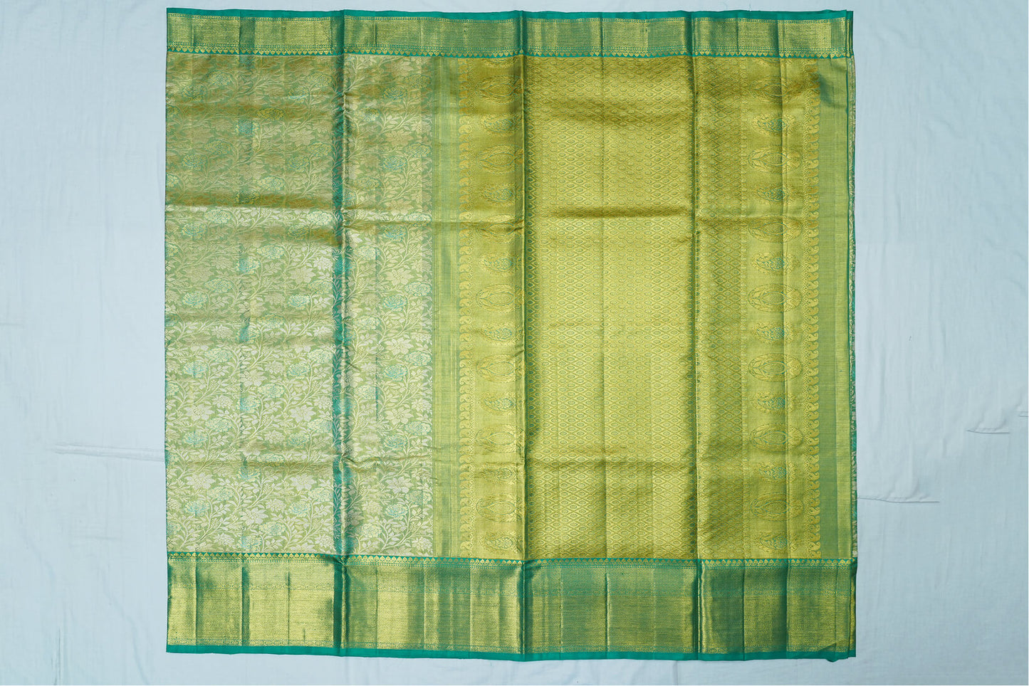 Kanchipuram Handloom Pure Silk Saree - Green with Gold Zari Design