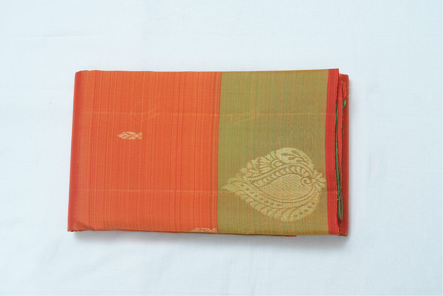 Kanchipuram Handloom Silk Saree - Orange Color with Mustard Border