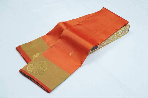 Orange Pure Kanchipuram Handloom Silk Saree