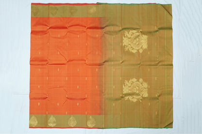 Kanchipuram Handloom Silk Saree - Orange Color with Mustard Border