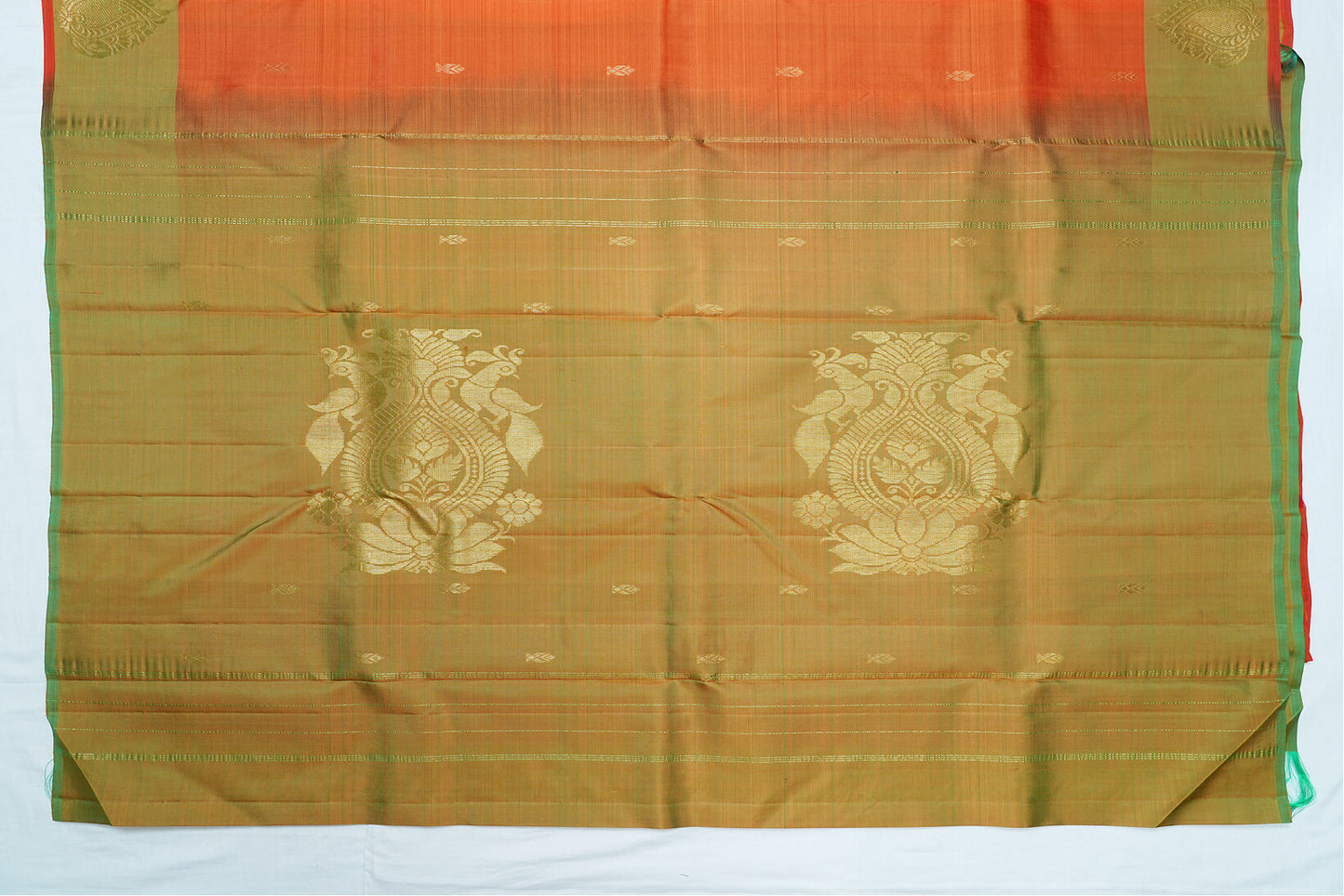 Kanchipuram Handloom Silk Saree - Orange Color with Mustard Border