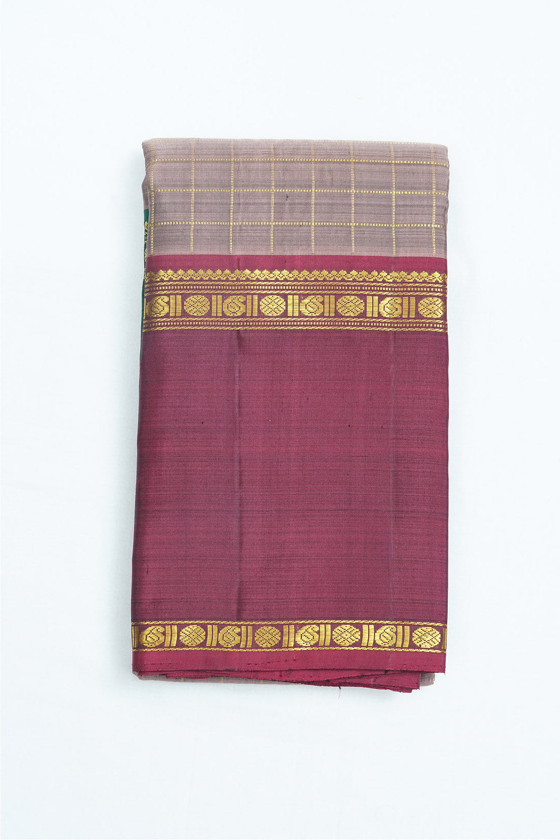 Grey Checked Pure Handloom Saree with Rich Maroon Border