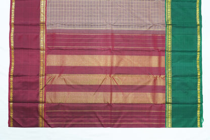 Grey Checked Pure Handloom Saree with Rich Maroon Border
