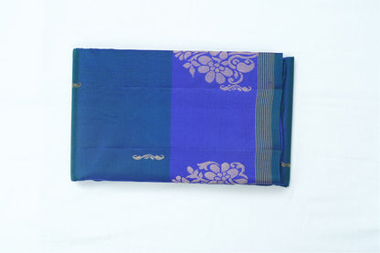 Peacock Blue with Violet Border Pure Kanchipuram Handloom Silk Saree