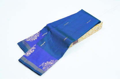Peacock Blue with Violet Border Pure Kanchipuram Handloom Silk Saree