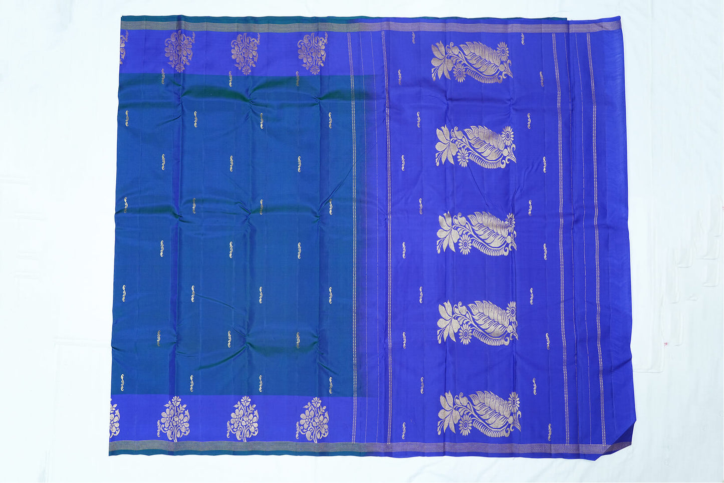 Peacock Blue with Violet Border Pure Kanchipuram Handloom Silk Saree