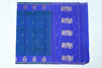 Peacock Blue with Violet Border Pure Kanchipuram Handloom Silk Saree