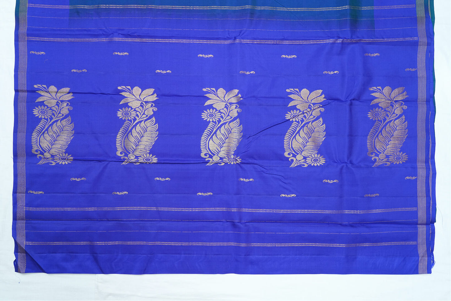 Peacock Blue with Violet Border Pure Kanchipuram Handloom Silk Saree