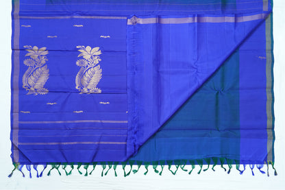 Peacock Blue with Violet Border Pure Kanchipuram Handloom Silk Saree
