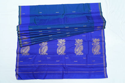 Peacock Blue with Violet Border Pure Kanchipuram Handloom Silk Saree