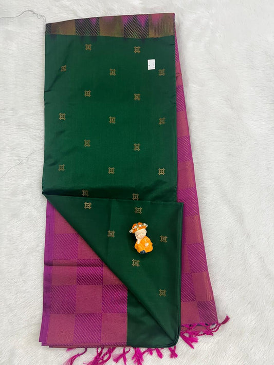Bottle Green Soft Silk with Purple Border
