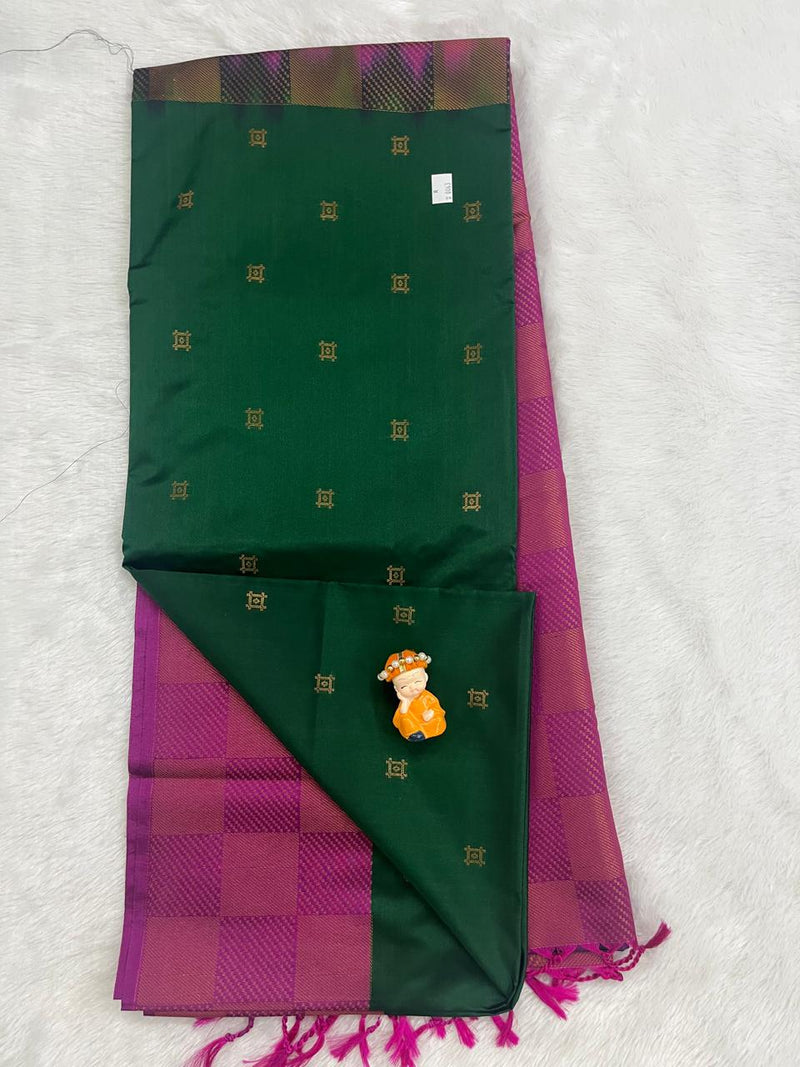 Bottle Green Soft Silk with Purple Border